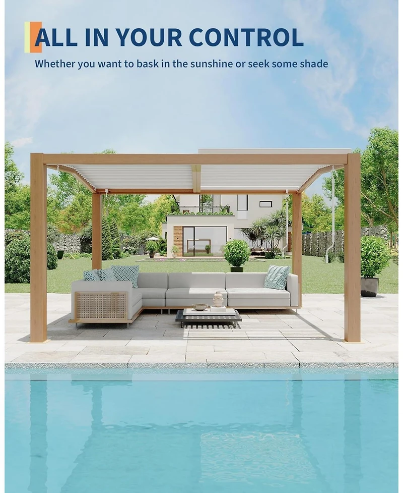 gaomon Louvered Pergola - Outdoor Pergolas with Adjustable Louvered Roof, Reinforced Aluminum Frame, Integrated Drainage System