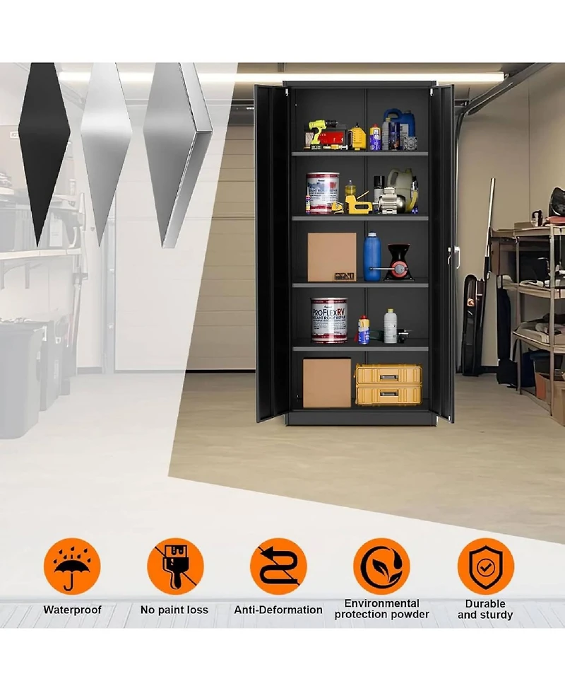 gaomon 72 Inch Lockable Metal Storage Cabinet with Adjustable Shelves, Heavy Duty Organizer for Garage Office Home Warehouse