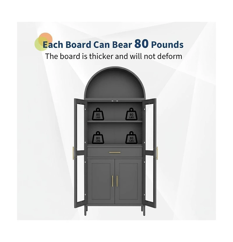 gaomon Steel Arched Bookshelf with Glass Door and Drawer, Durable Office Bookshelf for Living Room Office