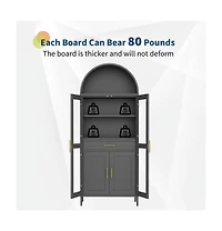 gaomon Steel Arched Bookshelf with Glass Door and Drawer, Durable Office Bookshelf for Living Room Office