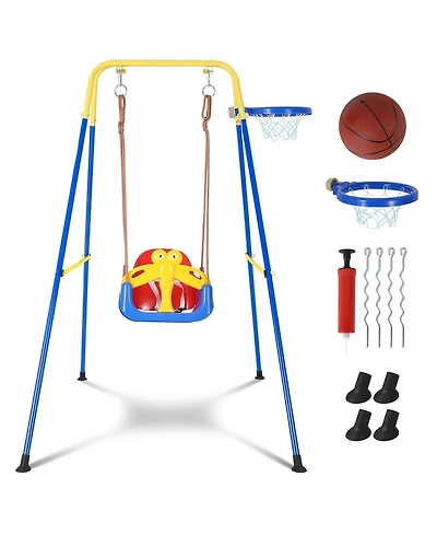 gaomon Upgraded Toddler Swing with Basketball Hoop, Baby Swing Outdoor with Detachable Design, Safety Belt, Foldable Frame for Backyard/Indoor