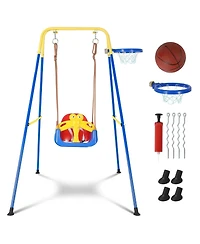 gaomon Upgraded Toddler Swing with Basketball Hoop, Baby Swing Outdoor with Detachable Design, Safety Belt, Foldable Frame for Backyard/Indoor