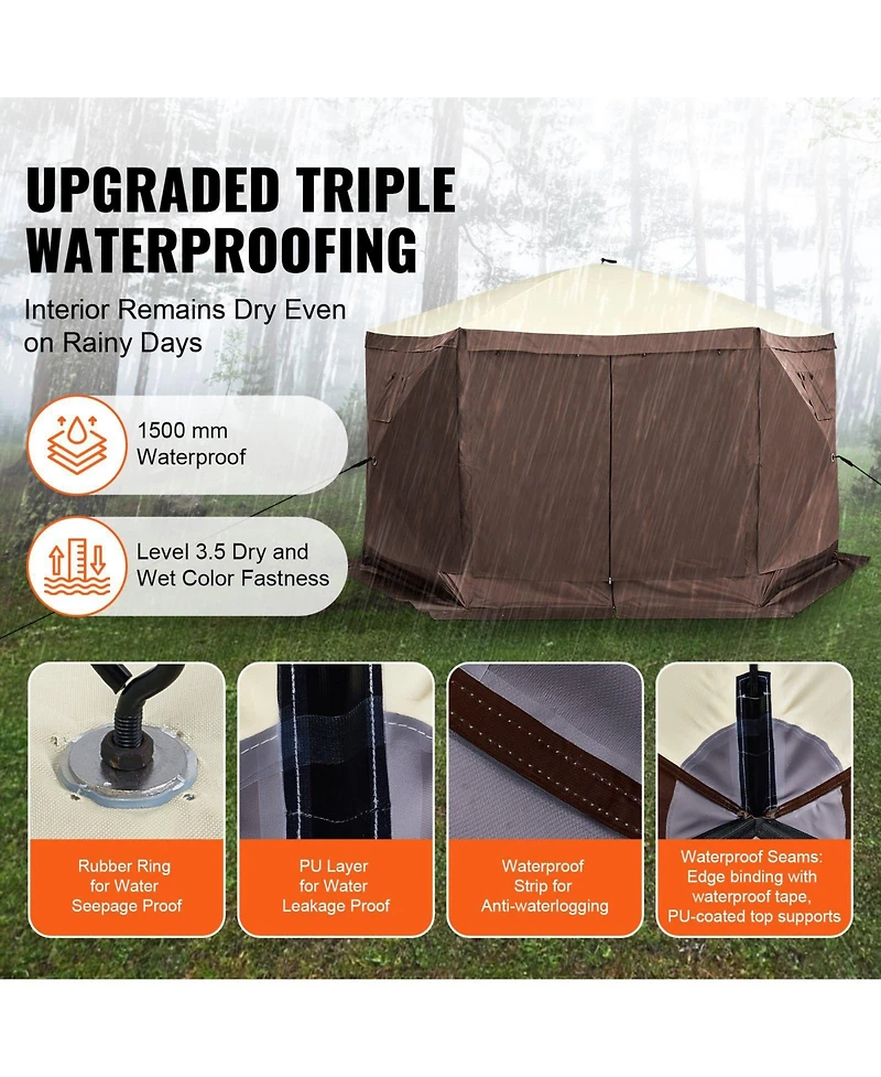 Cozito Pop Up Screen Gazebo Tent, 12.5 x 12.5 feet 6-Sided Canopy with Mesh Windows