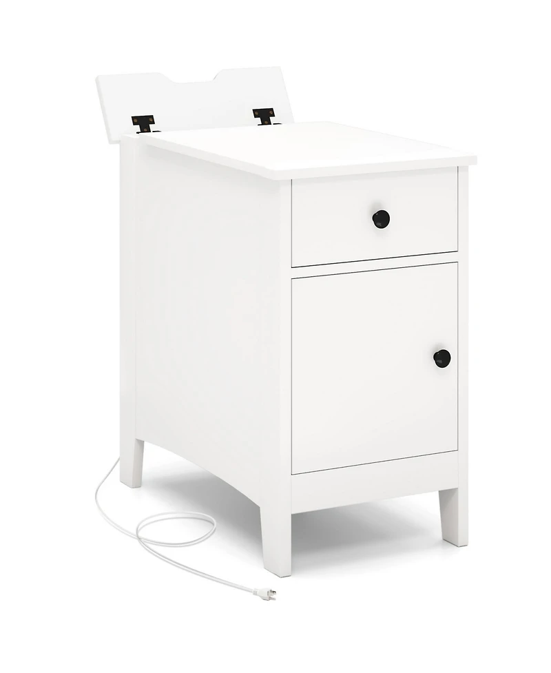 Gouun Flip-Top End Table with Charging Station, Drawer and Storage Cabinet