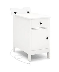 Gouun Flip-Top End Table with Charging Station, Drawer and Storage Cabinet