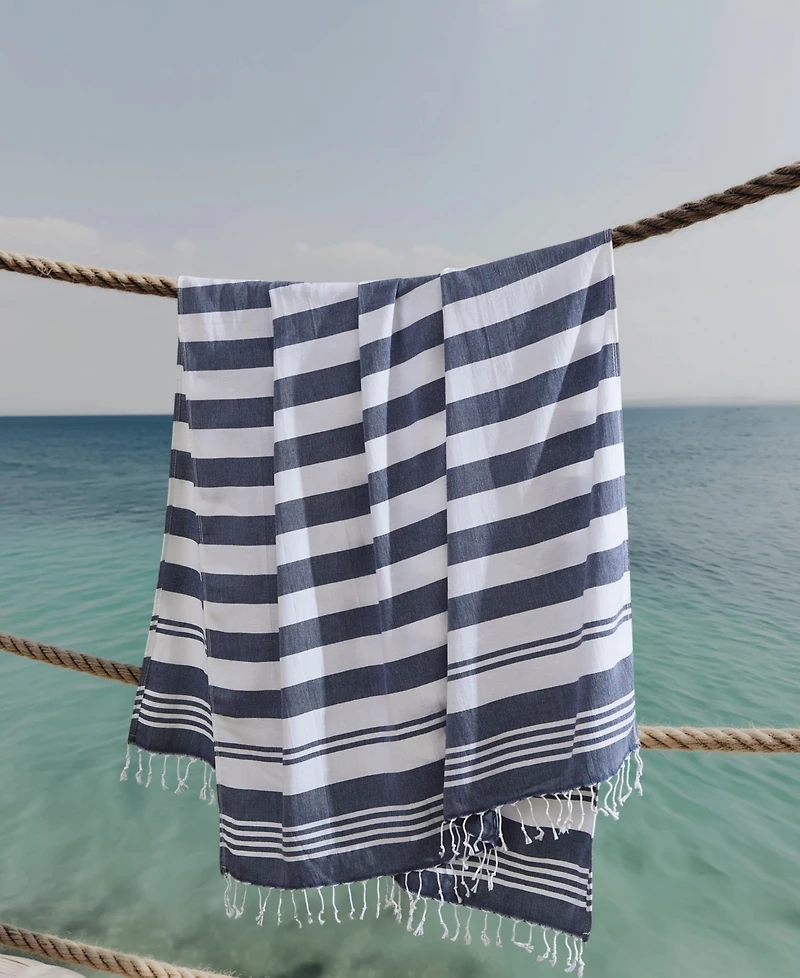 Oceanfront Resort Cotton Salty Stripe Sand-Free Turkish Beach Towels, Set of 4