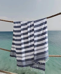 Oceanfront Resort Cotton Salty Stripe Sand-Free Turkish Beach Towels, Set of 4