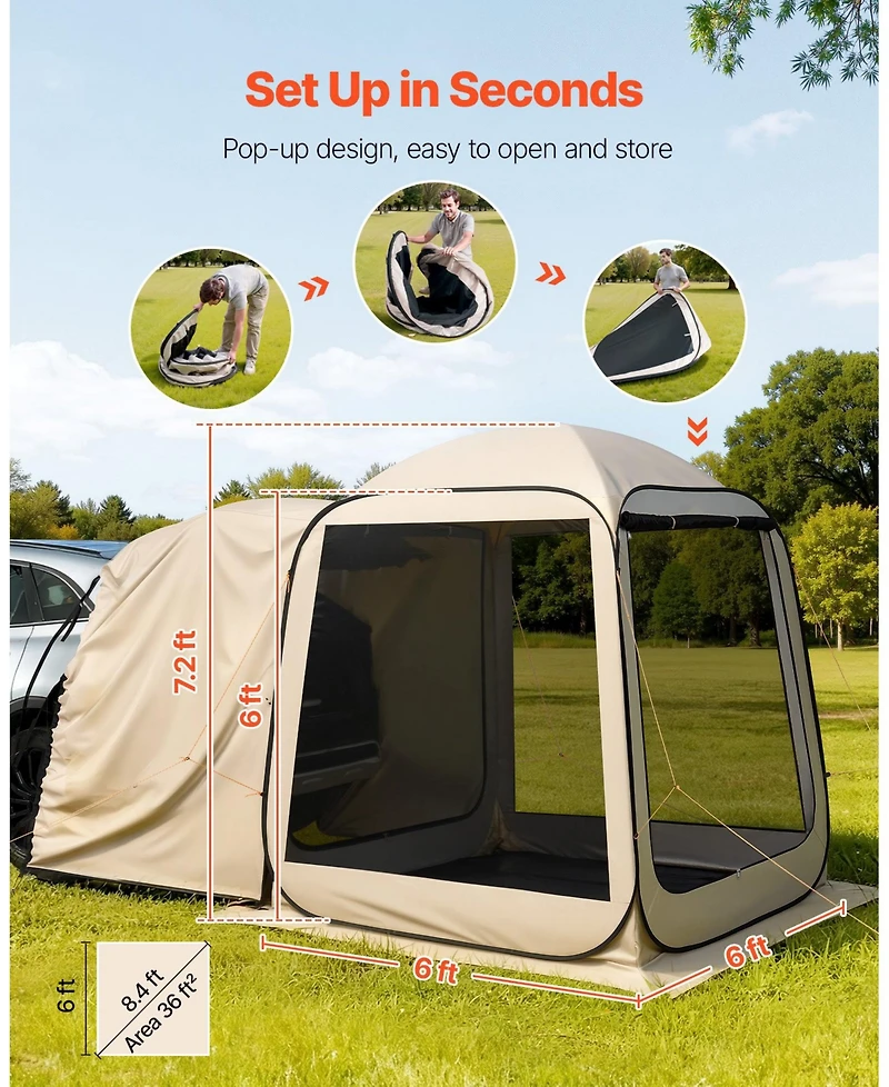 Cozito Screen House Tent, 6 x 6 ft 4-6 Person Suv Tailgate Canopy with Carry Bag