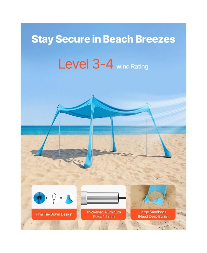 Cozito Beach Tent Sun Shelter 10 x 10 feet with 4 Sandbags and Stability Poles