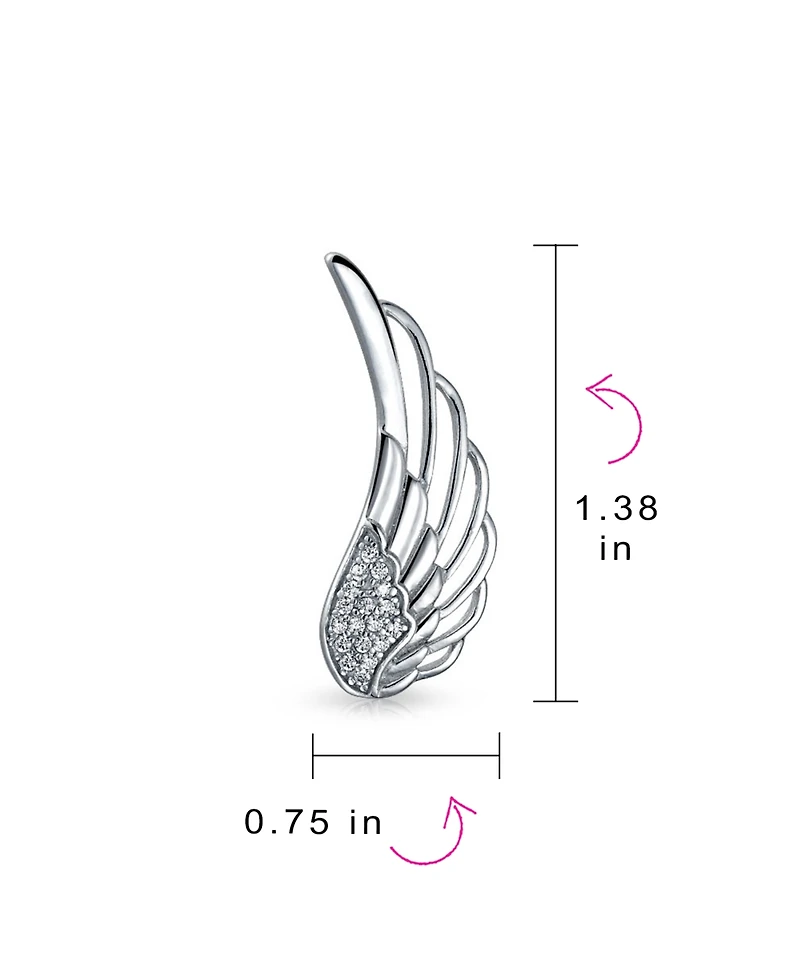 Bling Jewelry Spiritual Guardian Angel Wing Ear Pin Crawler Climber Earrings Pave Cz Accent .925 Sterling Silver