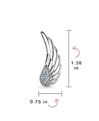 Bling Jewelry Spiritual Guardian Angel Wing Ear Pin Crawler Climber Earrings Pave Cz Accent .925 Sterling Silver