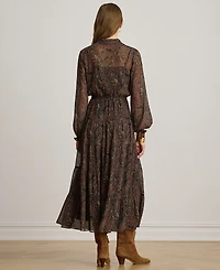 Lauren Ralph Petite Paisley Georgette Tie-Neck Tiered Dress