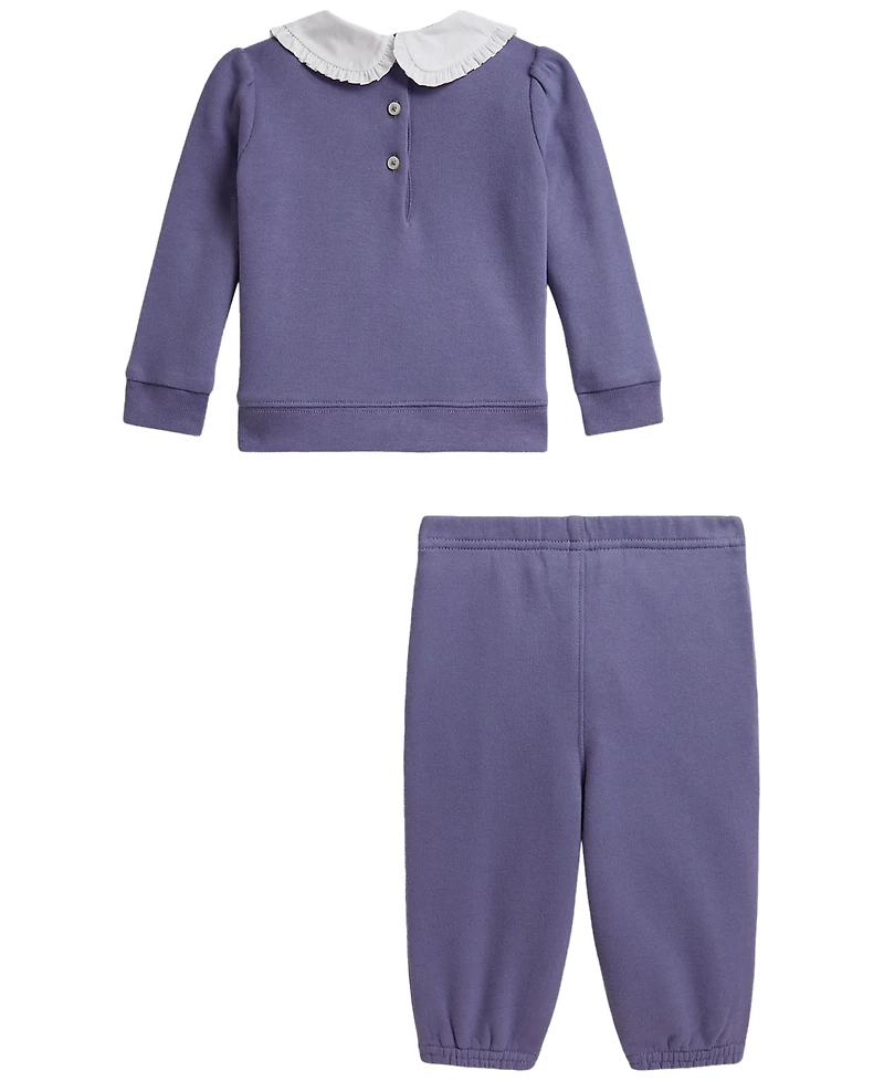Polo Ralph Lauren Baby Girls' Logo Fleece Collared Sweatshirt and Jogger Pants, 2-Piece Set