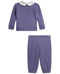 Polo Ralph Lauren Baby Girls' Logo Fleece Collared Sweatshirt and Jogger Pants, 2-Piece Set