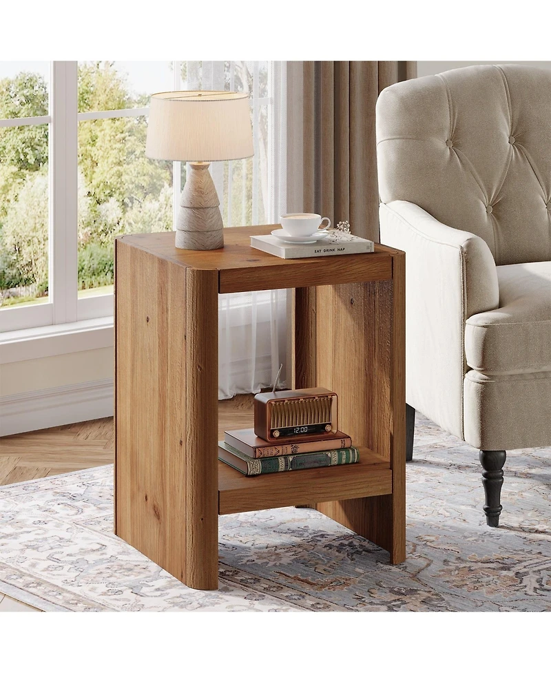 Slickblue 2-Tier Solid Wood Side Table with Rounded Edges