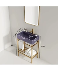 Sillysis Bathroom Vanity with Ceramic Integrated Sink, Metal Storage Shelf, Modern Freestanding Cabinet for Small Spaces