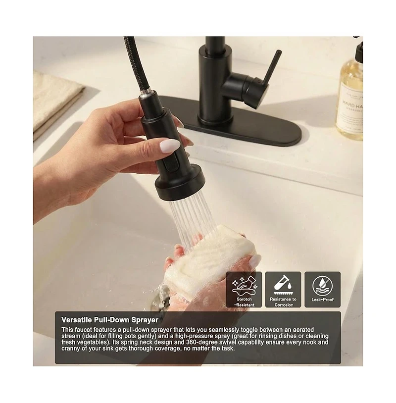 Phying Stainless Steel Kitchen Faucet Single Handle Single Hole or 3 Hole Industrial Pull Down Sprayer Faucet for Farmhouse Camper Rv Laundry Wet