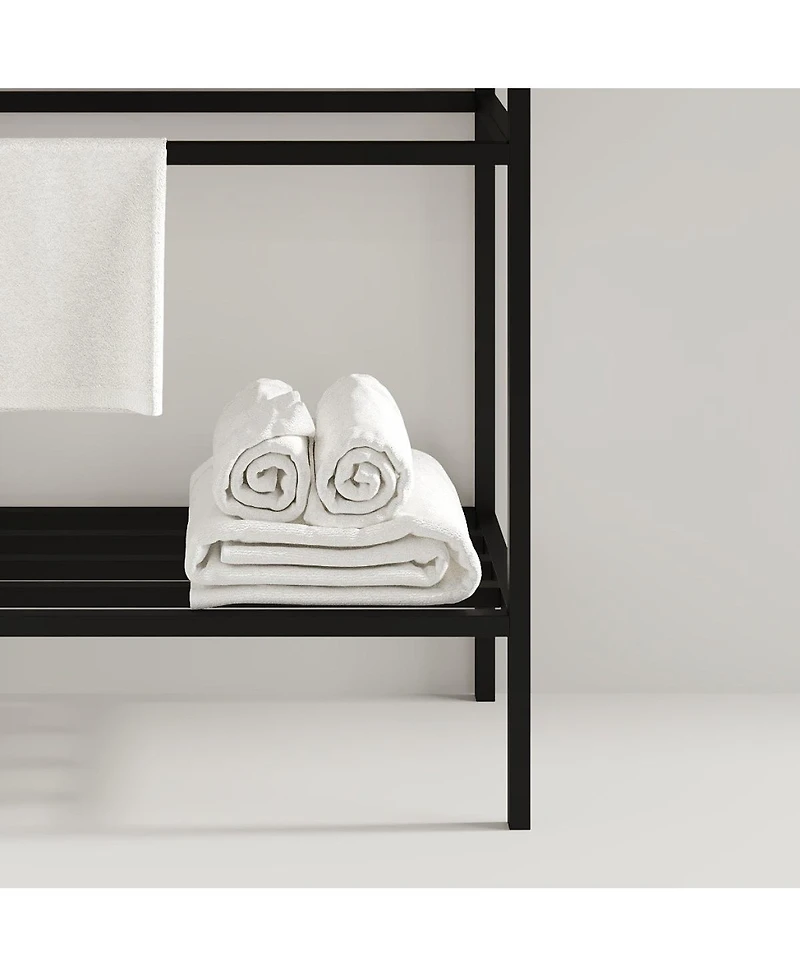 Sillysis Bathroom Vanity with Ceramic Integrated Sink, Metal Storage Shelf, Modern Freestanding Cabinet for Small Spaces