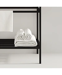 Sillysis Bathroom Vanity with Ceramic Integrated Sink, Metal Storage Shelf, Modern Freestanding Cabinet for Small Spaces