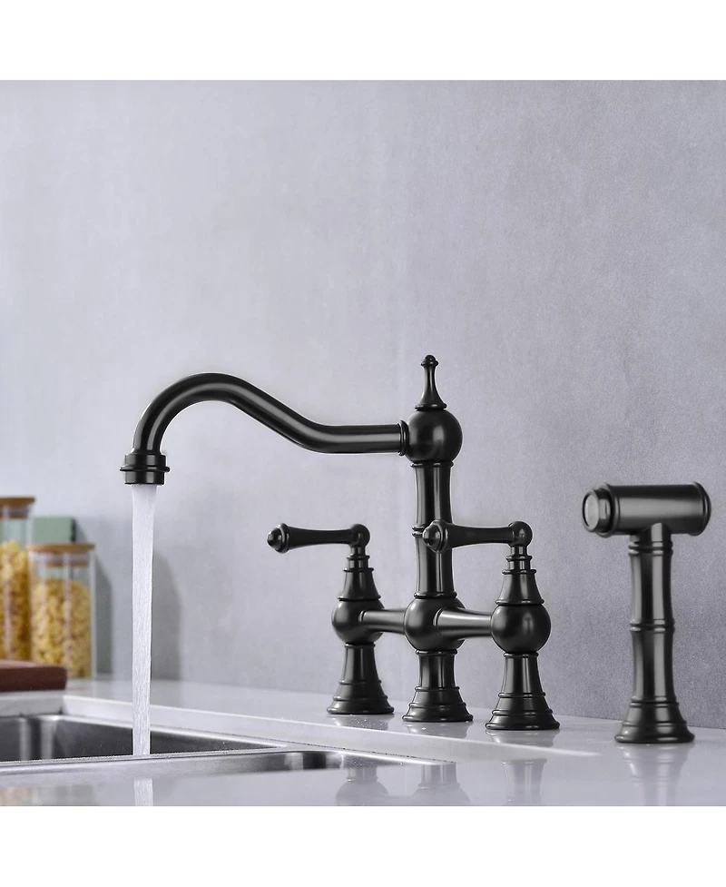 Phying Bridge Dual Handles Kitchen Faucet Modern High Arc Sink Faucet with Flexible Pull Out Side Spray for Home Kitchen Utility Sink