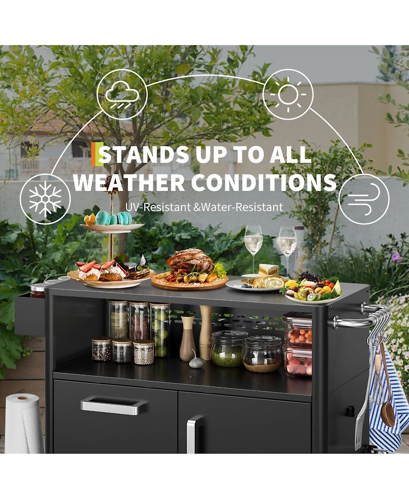 gaomon Stainless Steel Kitchen Island with Storage Cabinet for Kitchen with Hooks, Spice Rack