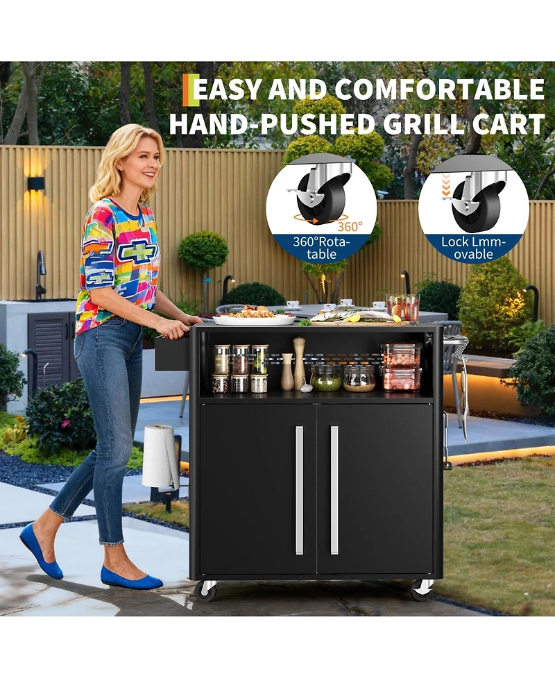 gaomon Stainless Steel Kitchen Cart with Storage Cabinet, Include Hooks, Spice Rack