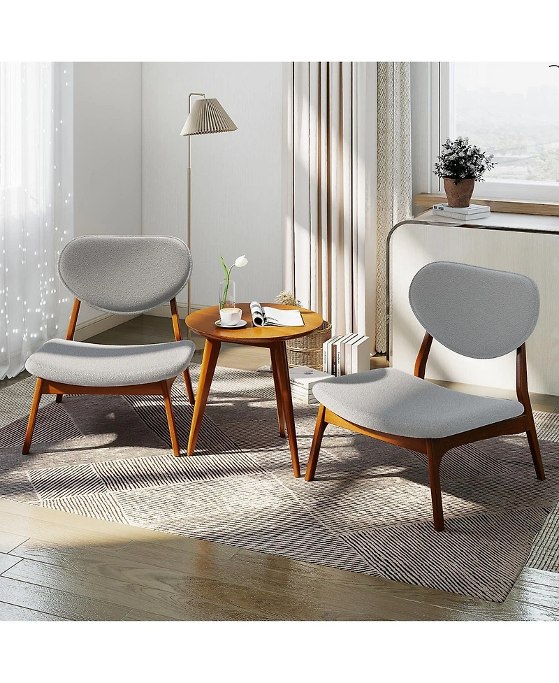Gymax Accent Chairs Set of 2 With Side Table Living Room Solid Wood Frame