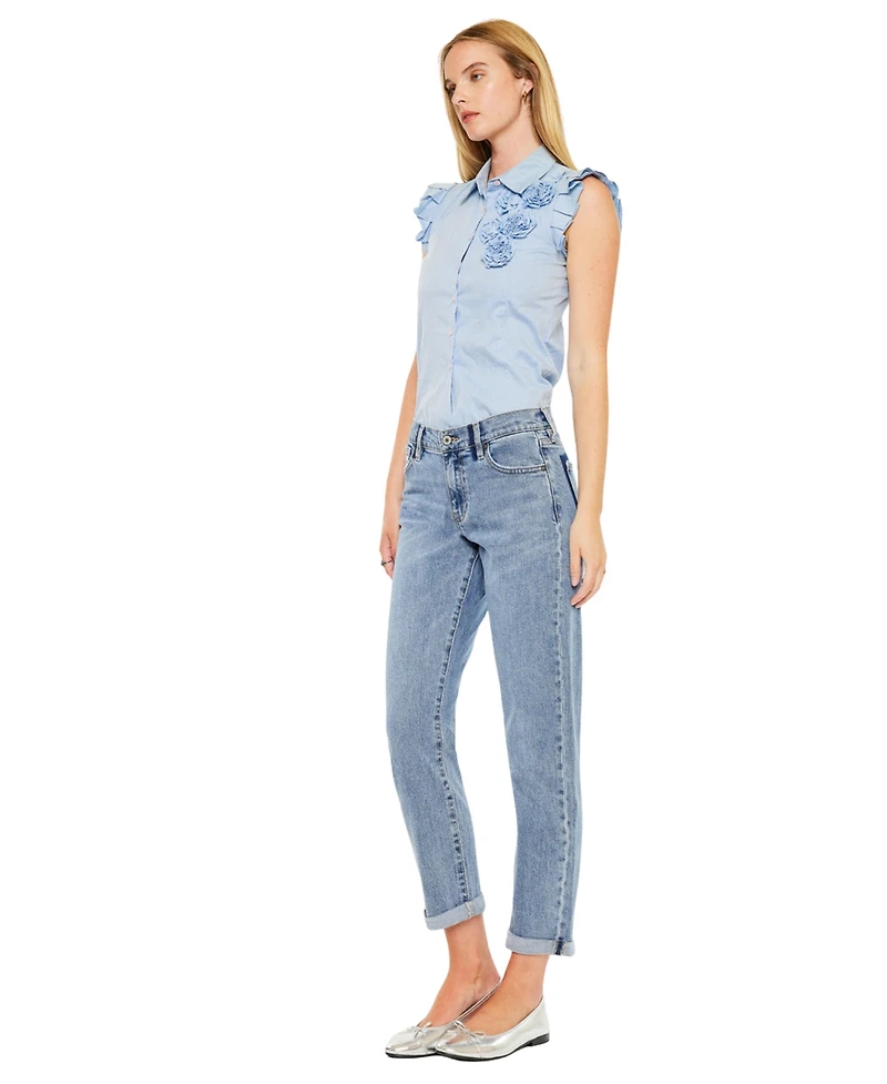 KanCan Women's Lindsey Mid Rise Slim Boyfriend Jeans
