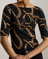 Lauren Ralph Petite Belting Print Boat Neck T-Shirt
