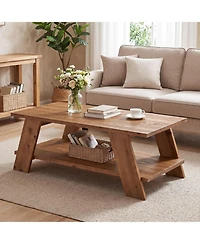 Tribesigns 47-Inch Solid Wood Coffee Table for Living Room, 2-Tier Rectangle Center Table with Storage Shelf