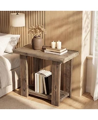Tribesigns 2-Tier Solid Wood End Table for Living Room, Narrow Side Table, Rectangle Farmhouse Nightstands for Living Room, Bedroom, Easy Assembly