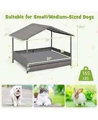 Cozito Wicker Dog House Elevated Pe Rattan Dog Bed with Canopy