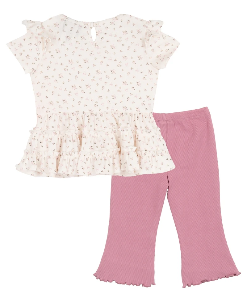 Rare Editions Baby Girls' Pointelle Tiered Ruffle Top and Legging, 2-Piece Set