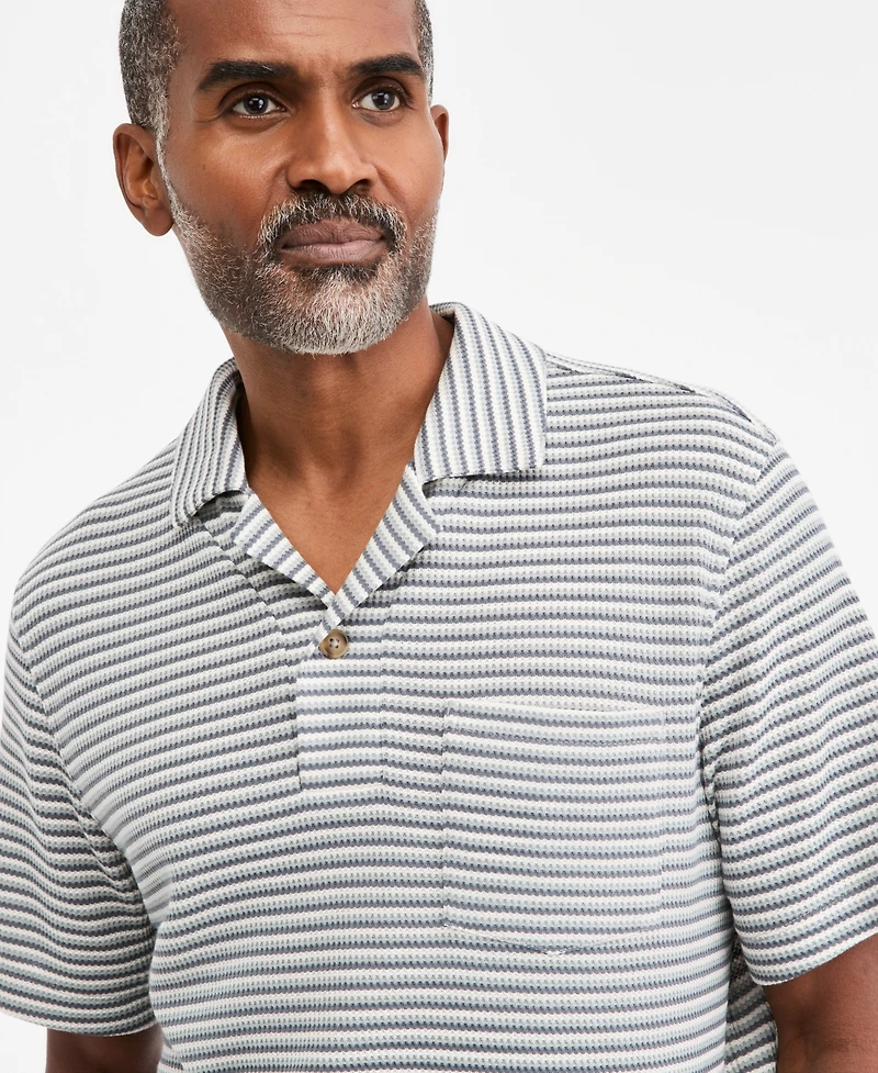 Club Room Men's Textured Knit Striped Popover Polo Shirt, Macy's Exclusive
