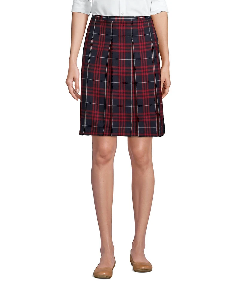 Lands' End Women's Top of the Knee Plaid Box Pleat Skirt