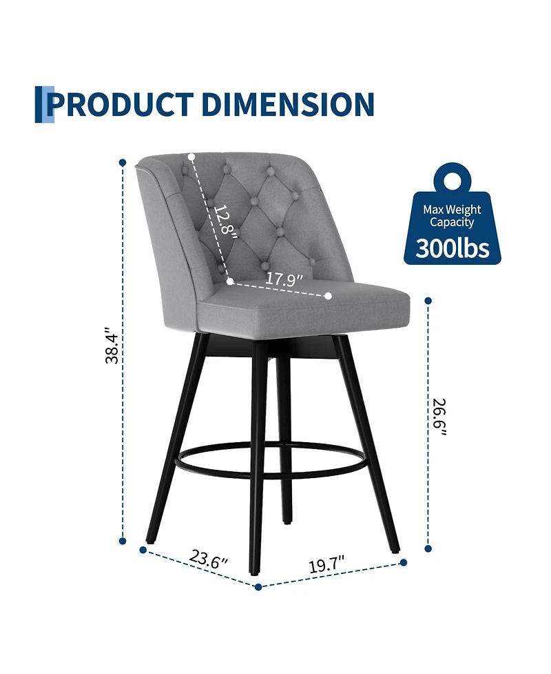 homfan Set of 2 Swivel Counter Height Bar Stools with Backs, Modern Chairs for Kitchen Island and Home