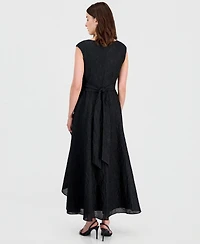Tahari Asl Women's Boat-Neck Embellished Crinkle Taffeta Dress