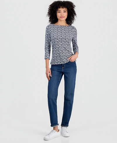 Style & Co Petite Cotton Boat-Neck 3/4-Sleeve Top, Macy's Exclusive