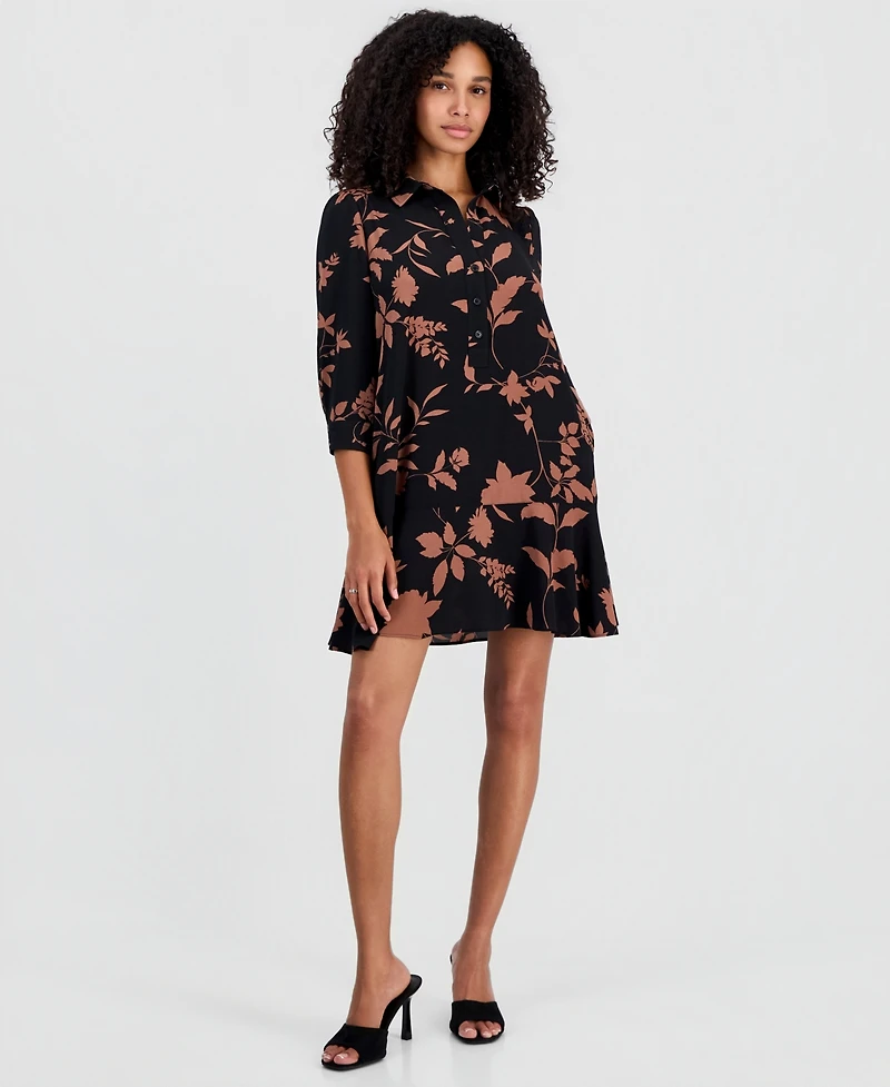 Robbie Bee Petite Printed Ruffle-Hem Scuba Dress