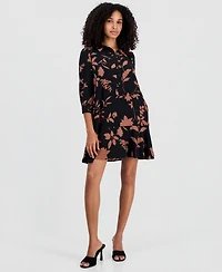Robbie Bee Petite Printed Ruffle-Hem Scuba Dress