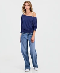 Hippie Rose Juniors' Striped Layered-Look Dolman-Sleeve Top