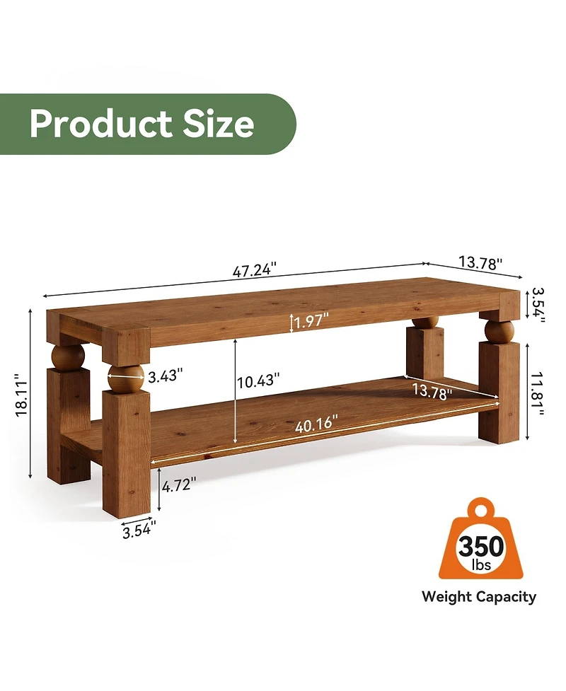 Tribesigns Solid Wood Shoe Bench, 47" Farmhouse Entryway Bench with Shoe Storage, Shoe Organizer Storage Bench, Long Rustic Bench Seating
