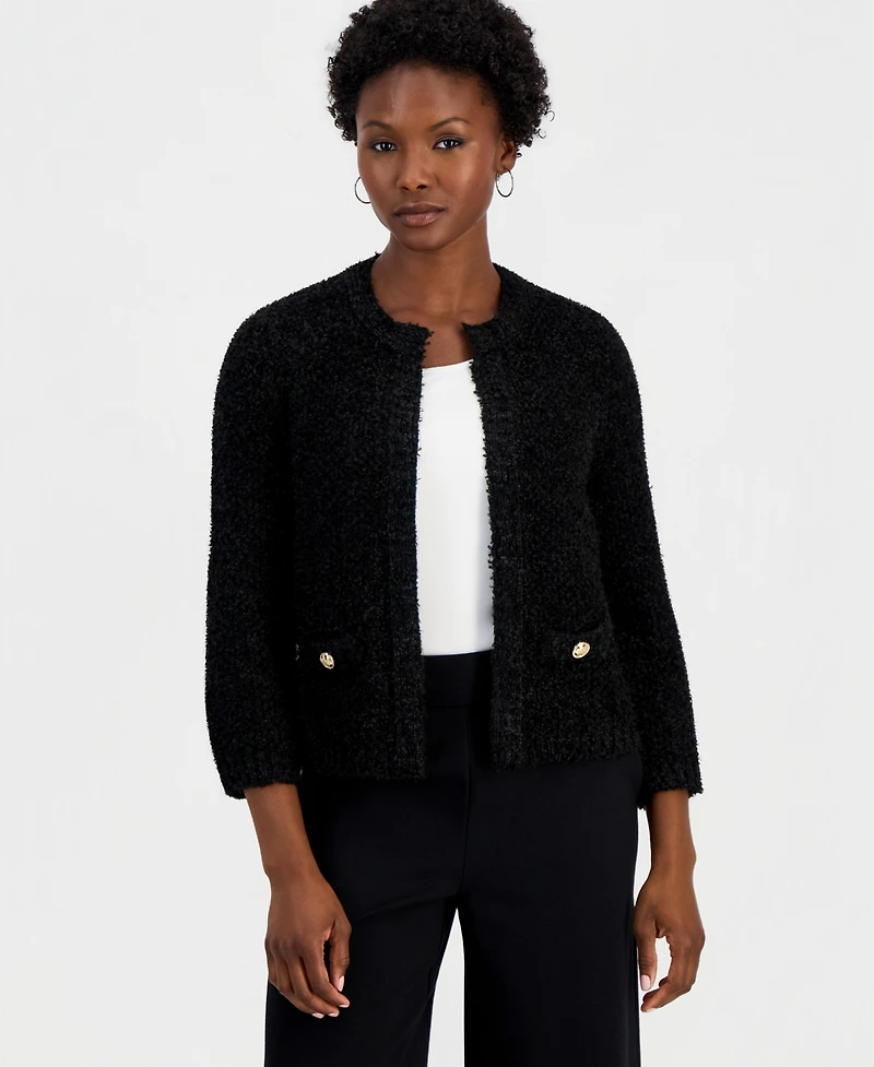 I.n.c. International Concepts Women's Petite Eyelash-Knit Gold-Tone Button Cardigan, Macy's Exclusive
