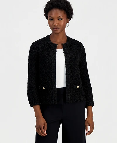 I.n.c. International Concepts Women's Petite Eyelash-Knit Gold-Tone Button Cardigan, Macy's Exclusive