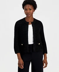 I.n.c. International Concepts Women's Petite Eyelash-Knit Gold-Tone Button Cardigan, Macy's Exclusive
