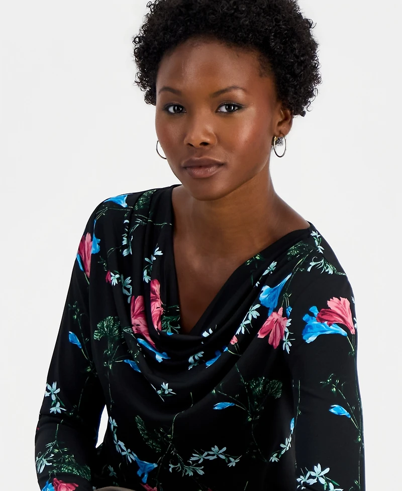 I.n.c. International Concepts Petite Floral-Print Cowl Neck Top, Macy's Exclusive