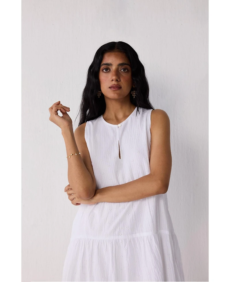 Reistor Women's Embroidered Everyday Sleeveless Short Tiered Dress