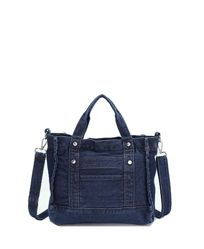 Susu Women's Rework Tote Bag Crossbody Shoulder Washed Blue Mini Satchel Top Handle Everyday Casual Handbag