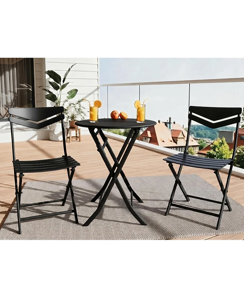 gaomon 3-Piece Folding Patio Bistro Set with Round Table and 2 Chairs, Space-Saving Metal Outdoor/Indoor Furniture for Balcony