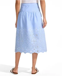 Lands' End Petite Poplin Drop Waist Embroidered Eyelet Midi Skirt